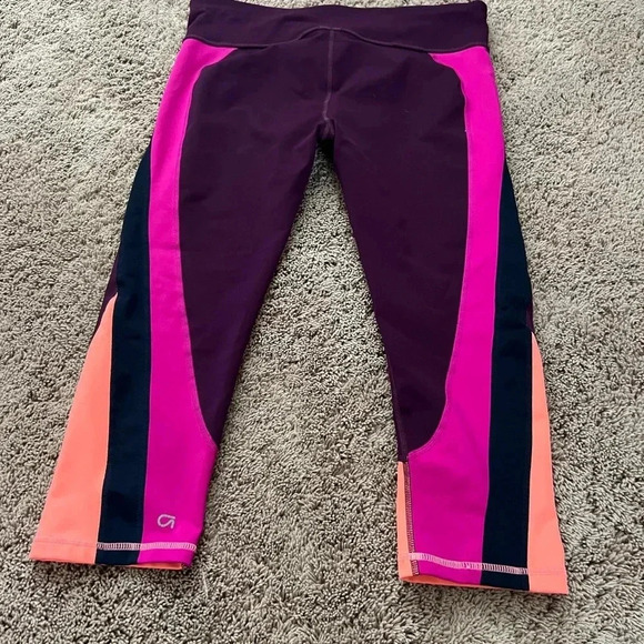 Gap fit GapFit color block Capri leggings large plum purple peach pink - Picture 3 of 14